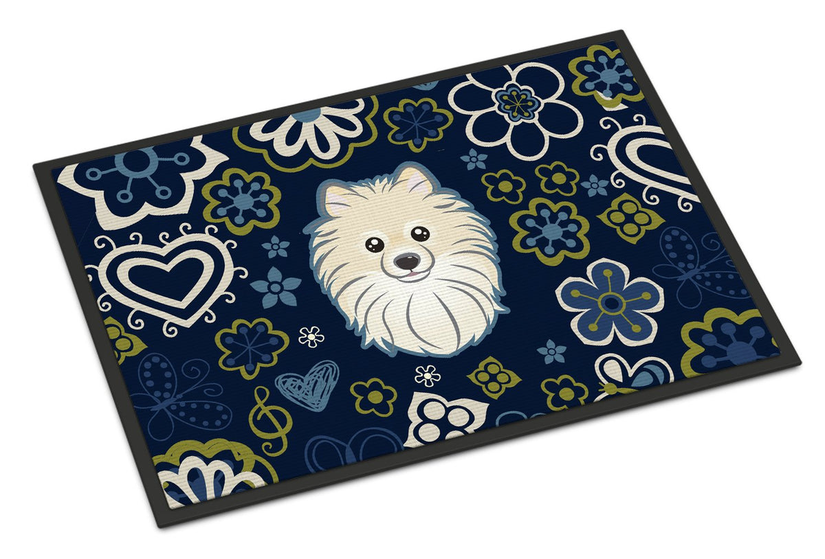 Blue Flowers Pomeranian Indoor or Outdoor Mat 24x36 BB5058JMAT by Caroline&#39;s Treasures