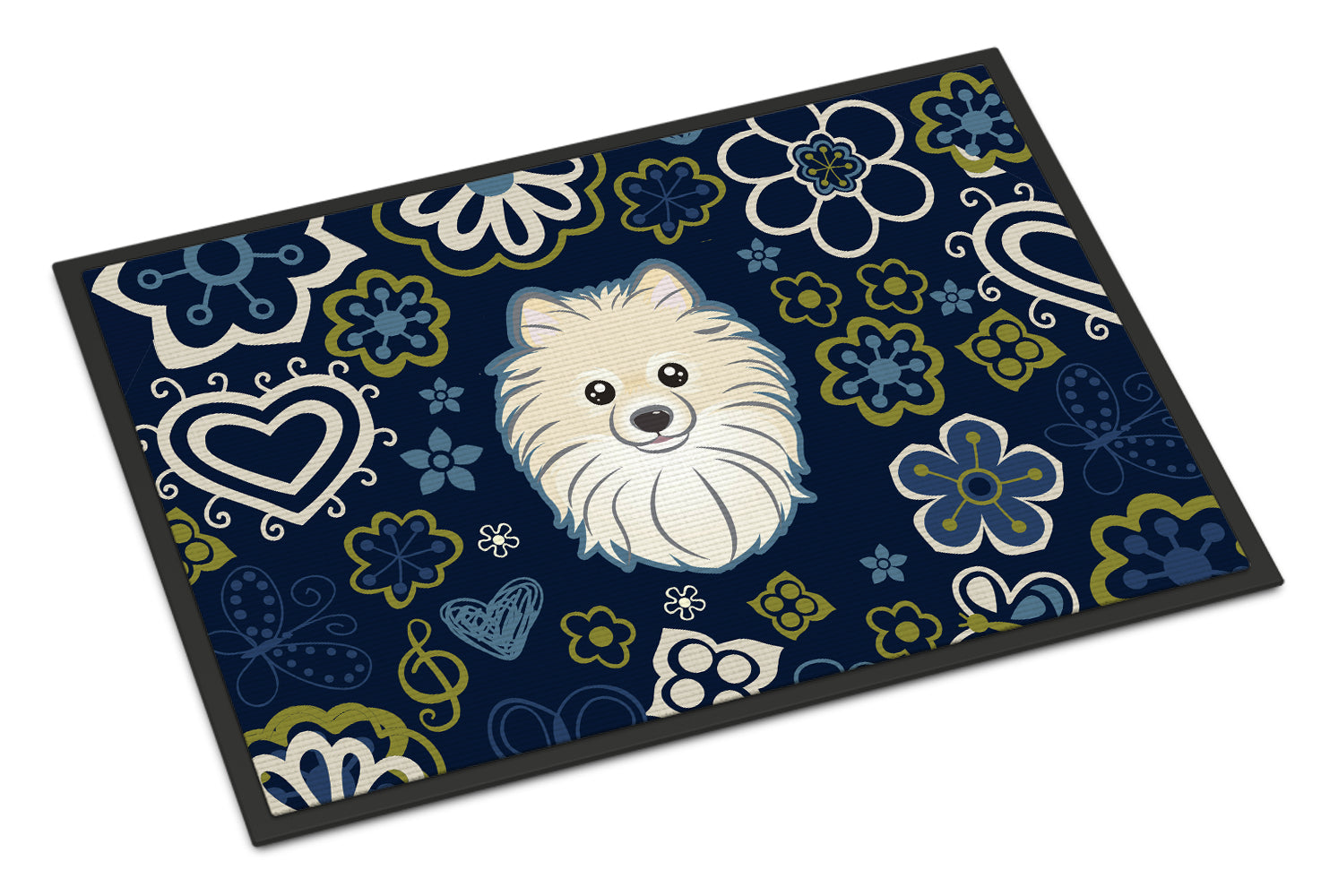 Blue Flowers Pomeranian Indoor or Outdoor Mat 18x27 BB5058MAT - the-store.com