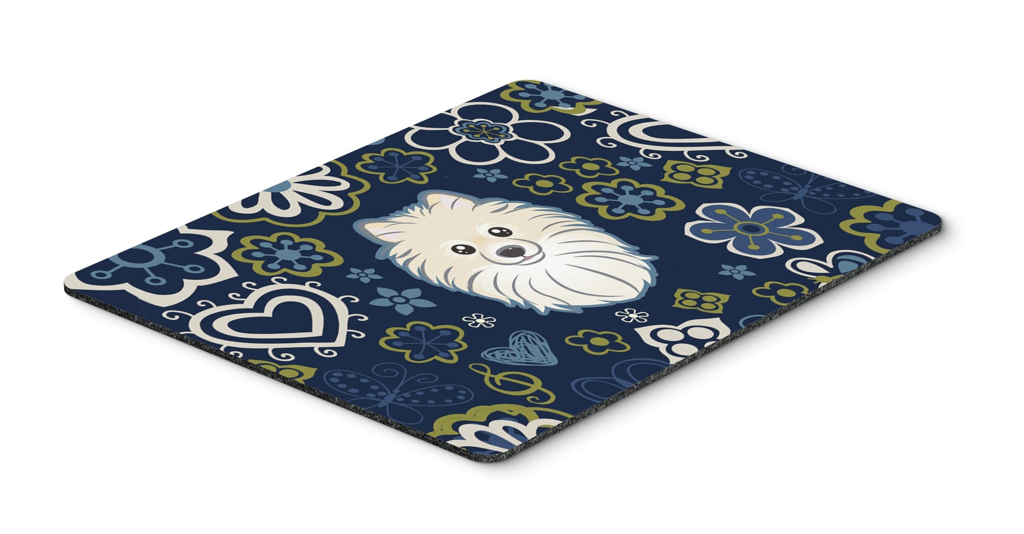 Blue Flowers Pomeranian Mouse Pad, Hot Pad or Trivet by Caroline's Treasures