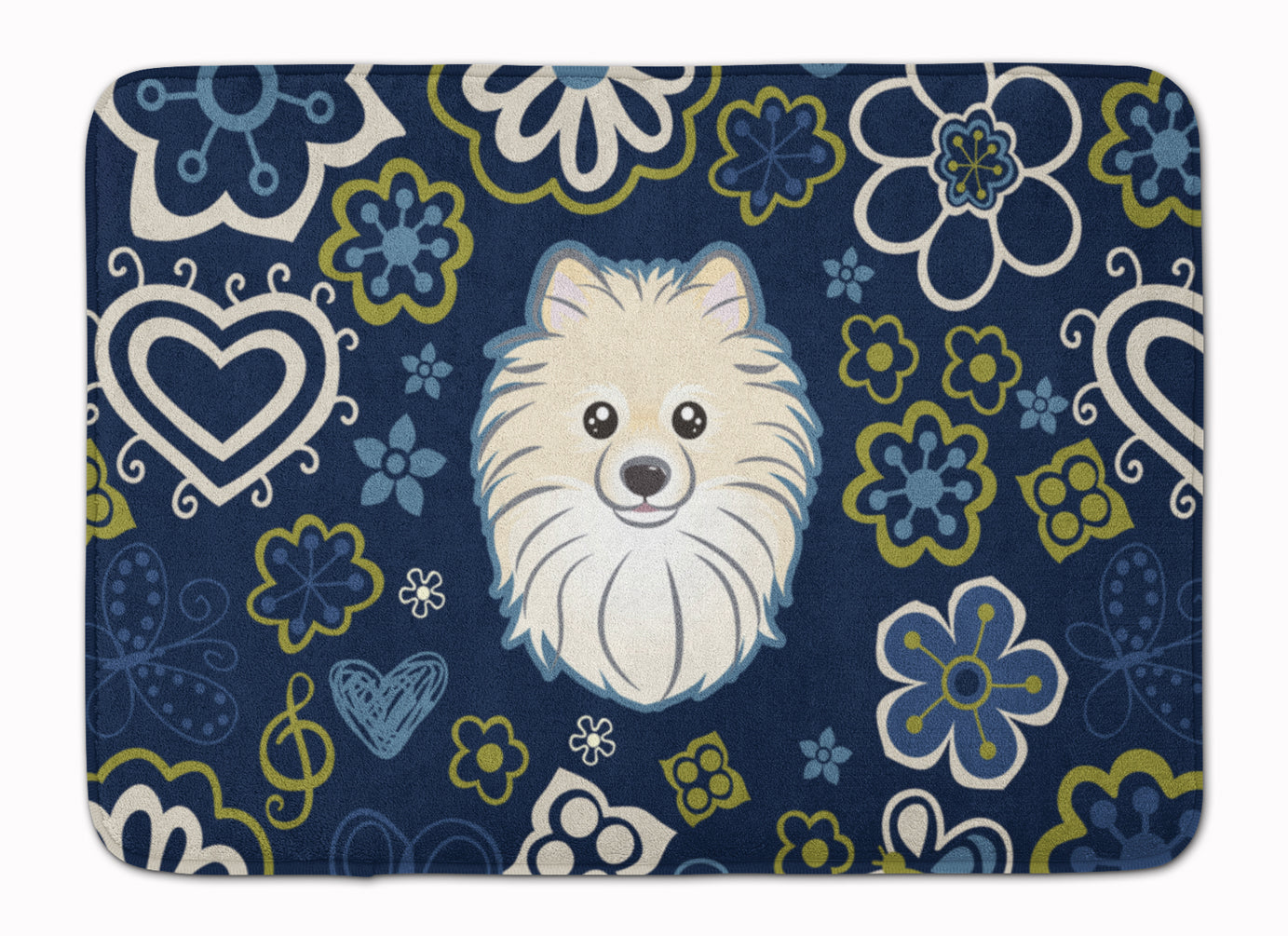 Blue Flowers Pomeranian Machine Washable Memory Foam Mat BB5058RUG - the-store.com