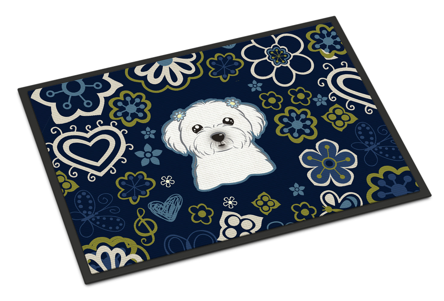 Blue Flowers Maltese Indoor or Outdoor Mat 18x27 BB5059MAT - the-store.com