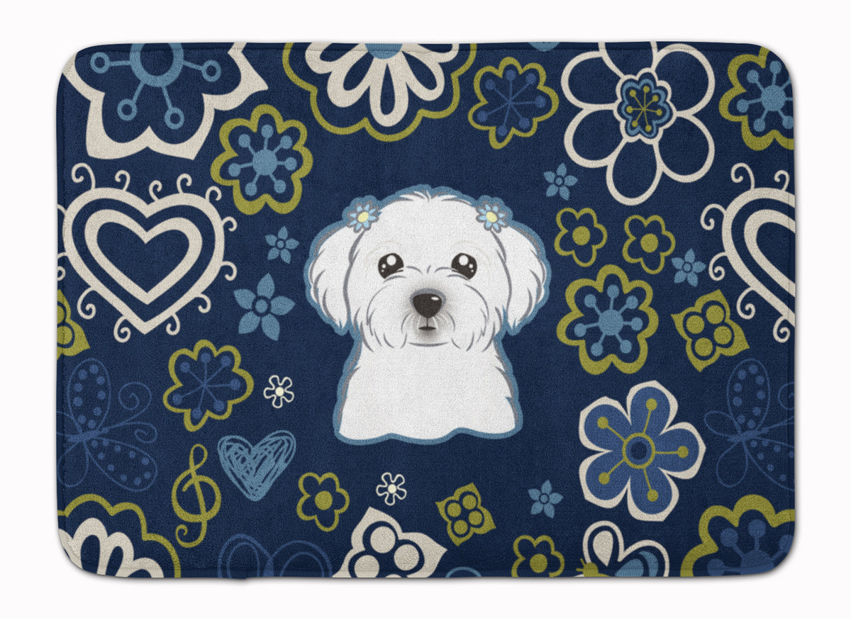 Blue Flowers Maltese Machine Washable Memory Foam Mat BB5059RUG - the-store.com