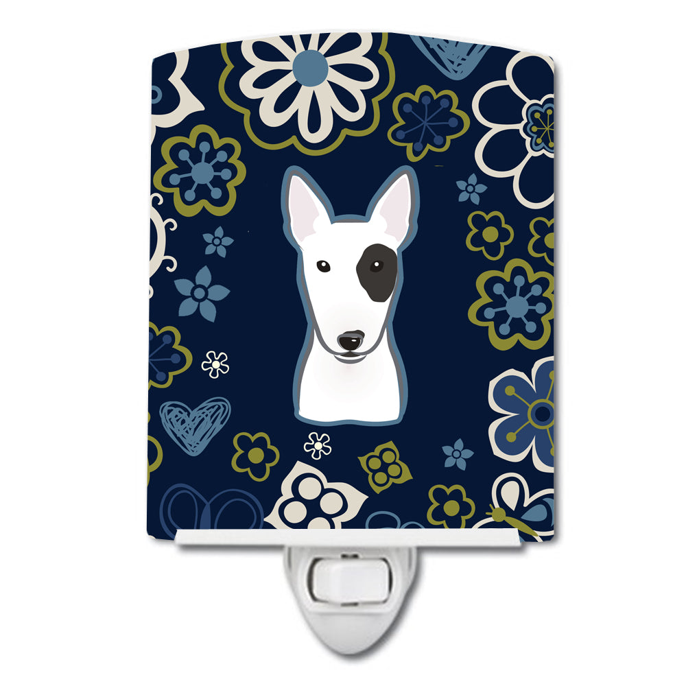 Blue Flowers Bull Terrier Ceramic Night Light BB5060CNL - the-store.com