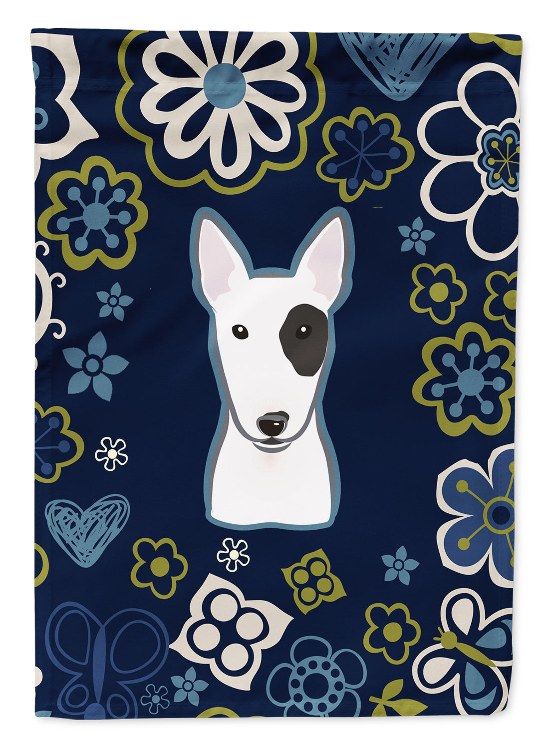 Blue Flowers Bull Terrier Flag Garden Size  the-store.com.