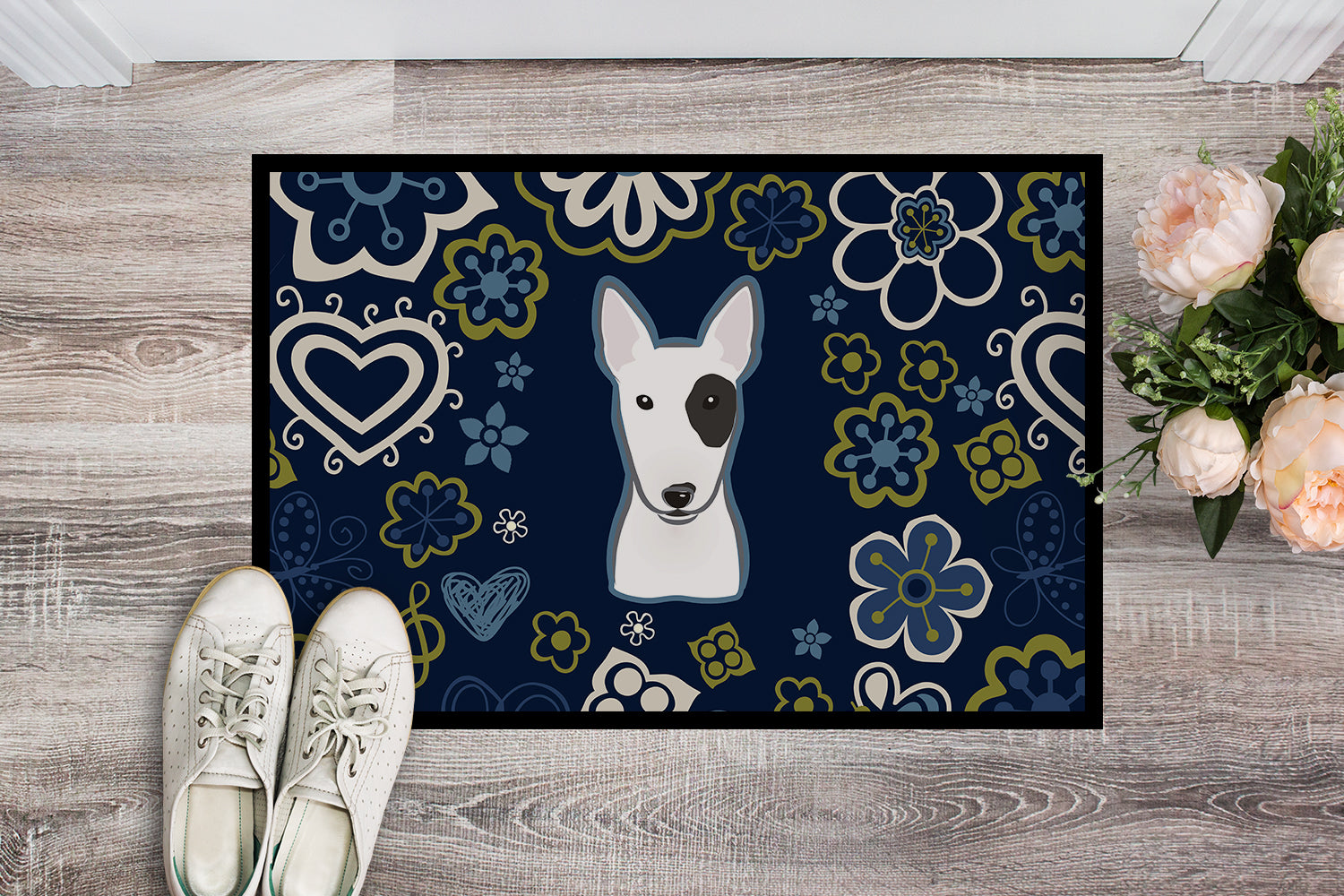 Blue Flowers Bull Terrier Indoor or Outdoor Mat 18x27 BB5060MAT - the-store.com