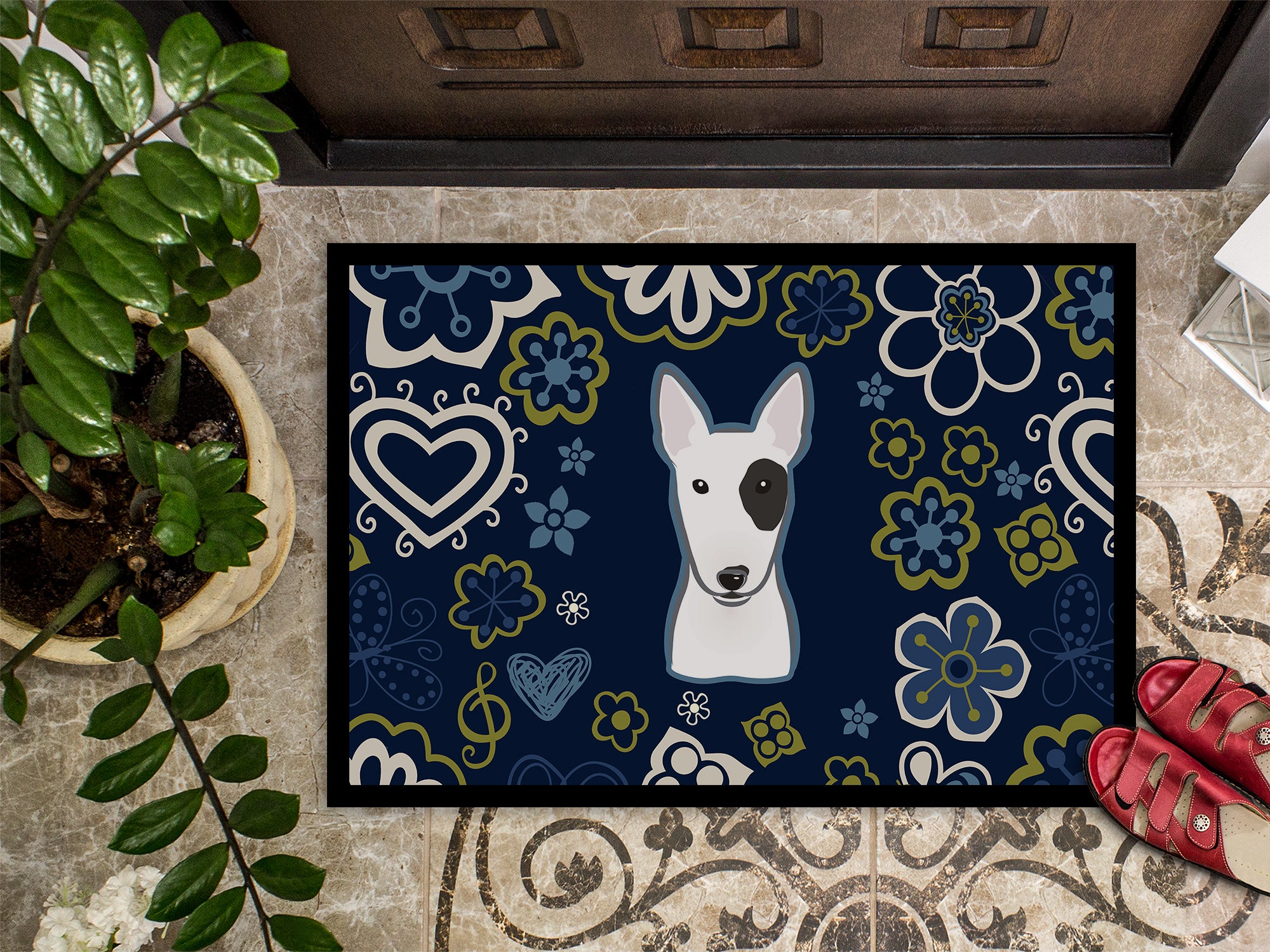 Blue Flowers Bull Terrier Indoor or Outdoor Mat 18x27 BB5060MAT - the-store.com