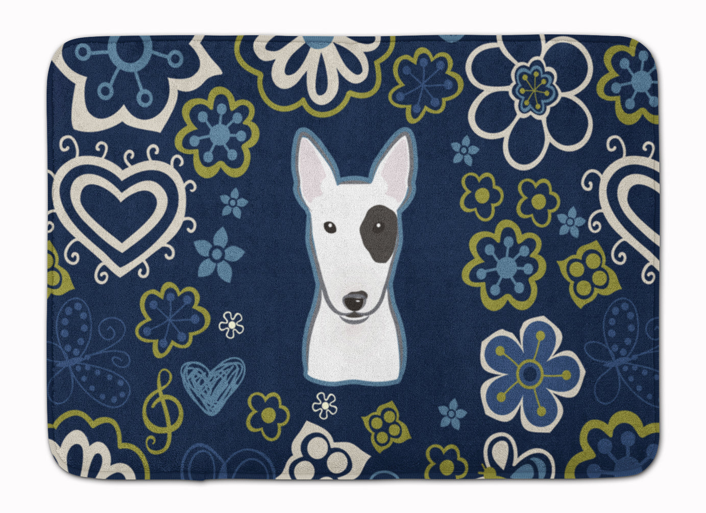 Blue Flowers Bull Terrier Machine Washable Memory Foam Mat BB5060RUG - the-store.com