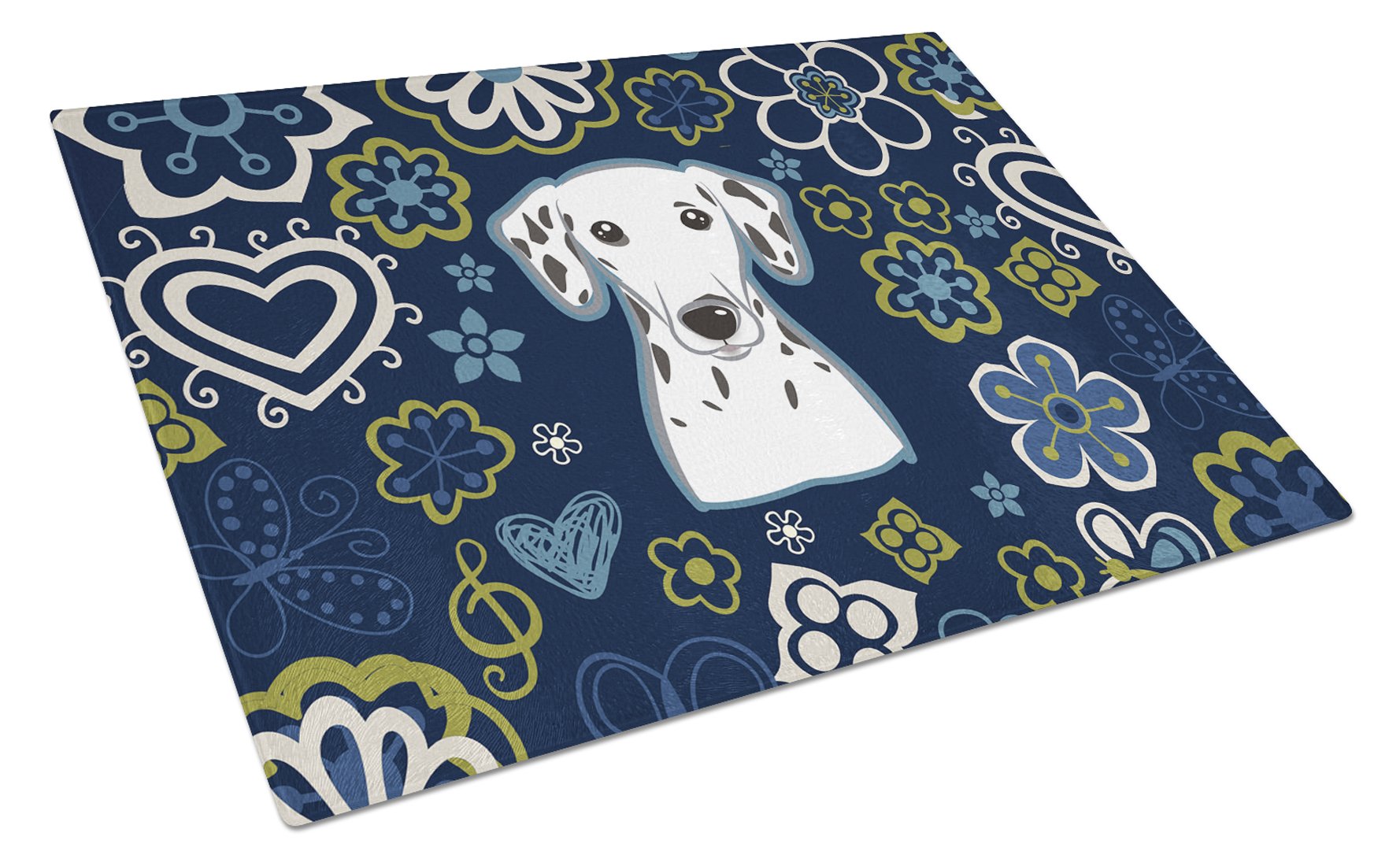 Blue Flowers Dalmatian Glass Cutting Board Large BB5061LCB by Caroline's Treasures