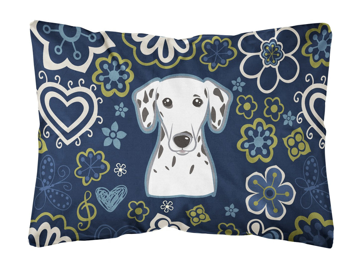 Blue Flowers Dalmatian Canvas Fabric Decorative Pillow BB5061PW1216 by Caroline&#39;s Treasures