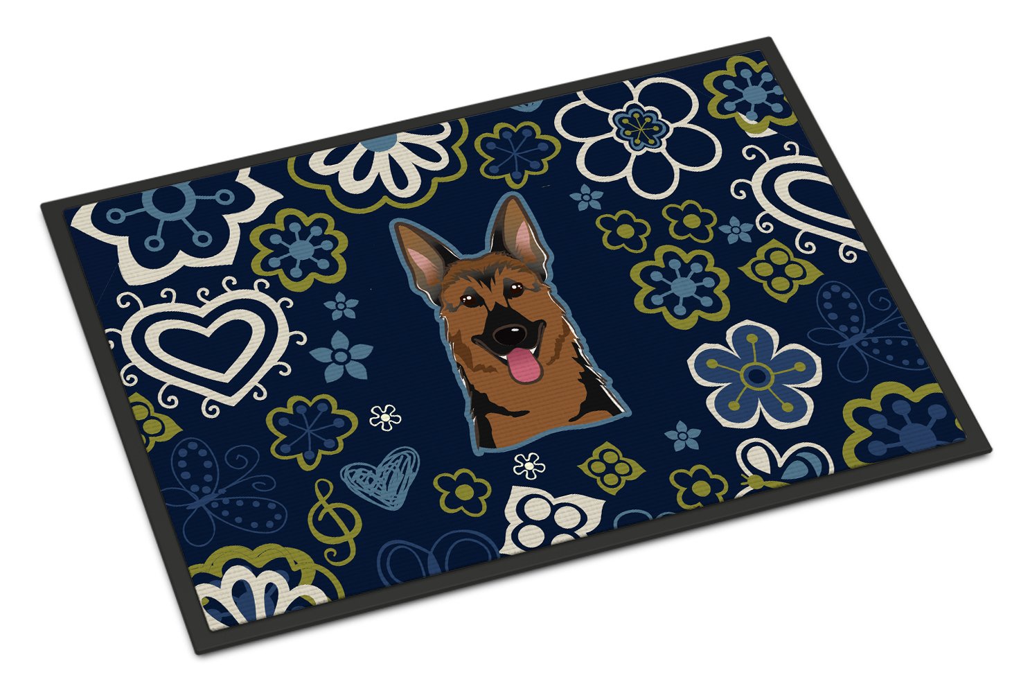 Blue Flowers German Shepherd Indoor or Outdoor Mat 24x36 BB5062JMAT by Caroline's Treasures