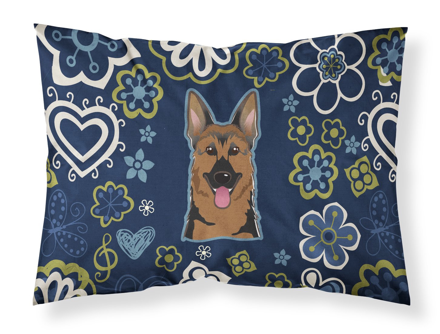 Blue Flowers German Shepherd Fabric Standard Pillowcase BB5062PILLOWCASE by Caroline's Treasures