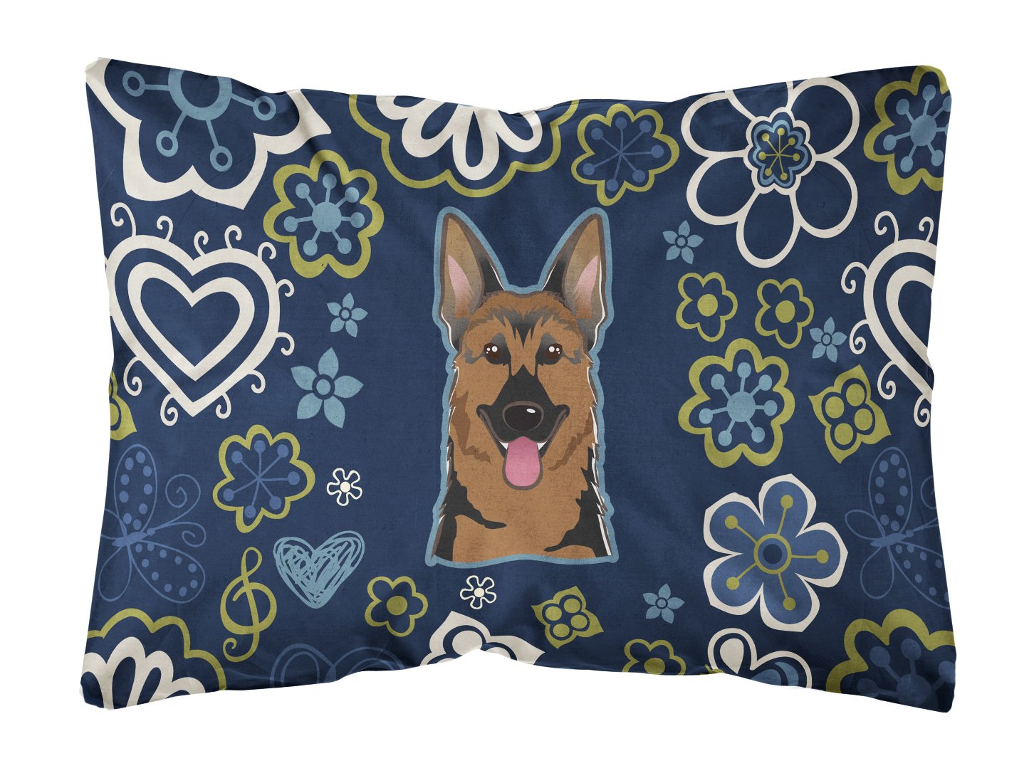 Blue Flowers German Shepherd Canvas Fabric Decorative Pillow BB5062PW1216 by Caroline's Treasures