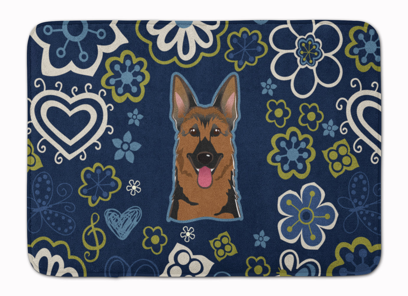 Blue Flowers German Shepherd Machine Washable Memory Foam Mat BB5062RUG - the-store.com