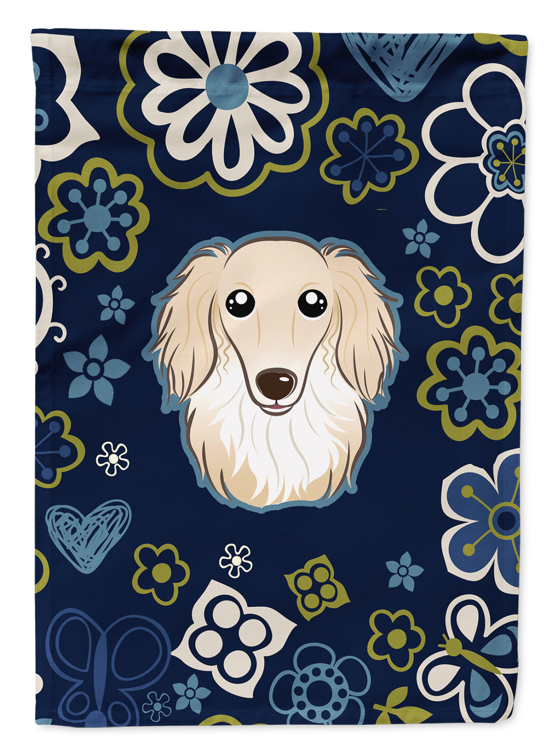 Blue Flowers Longhair Creme Dachshund Flag Garden Size BB5063GF  the-store.com.