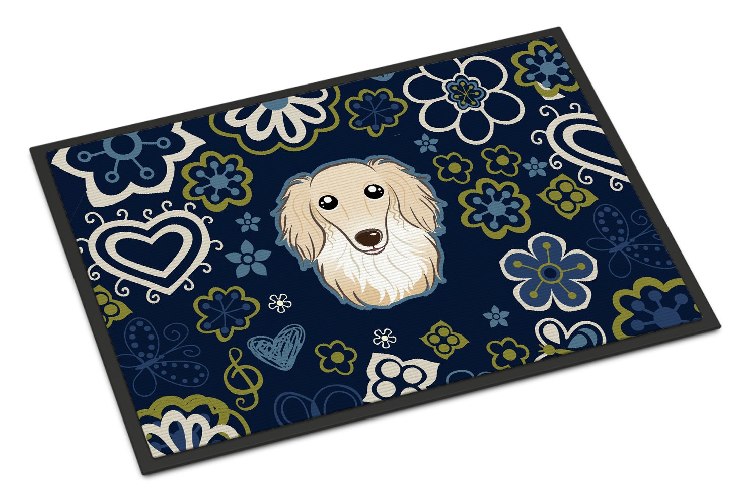 Blue Flowers Longhair Creme Dachshund Indoor or Outdoor Mat 24x36 BB5063JMAT by Caroline's Treasures