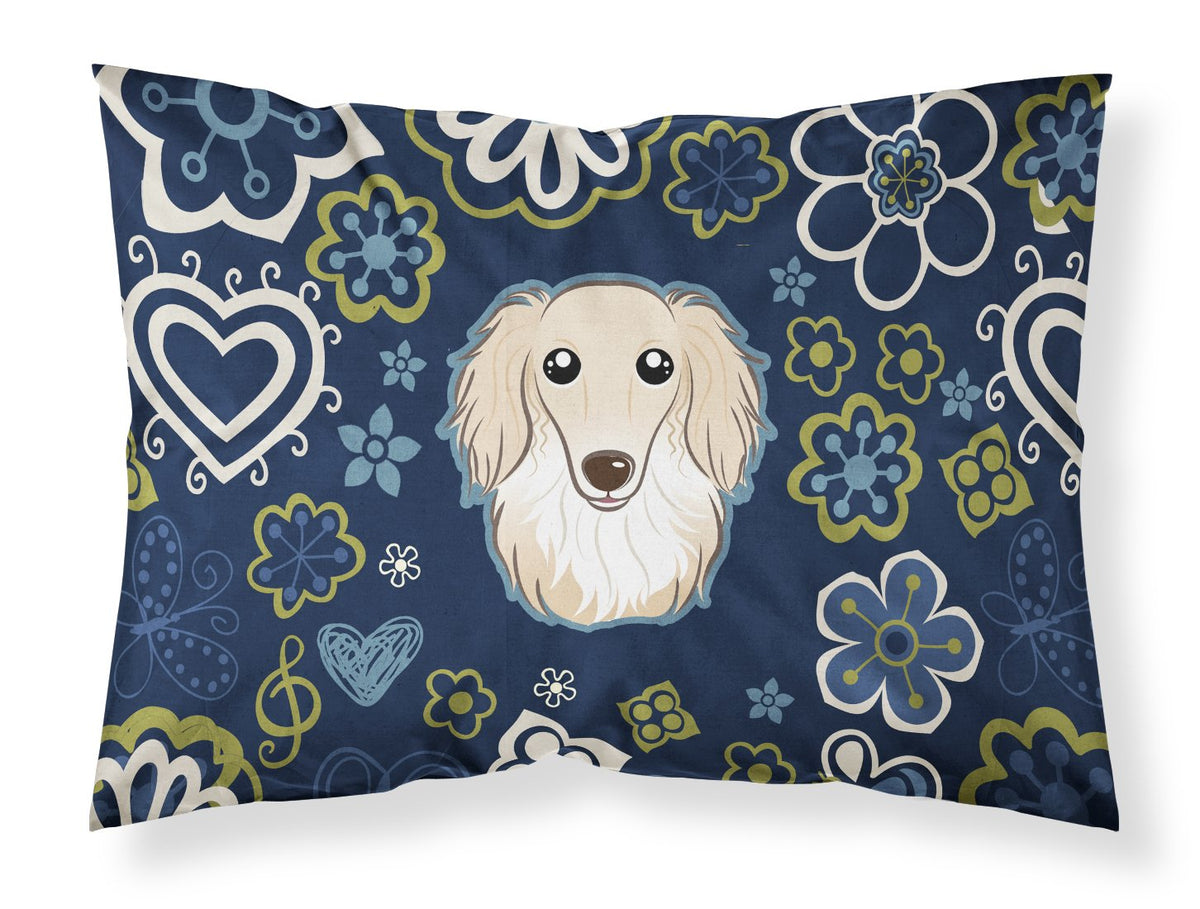 Blue Flowers Longhair Creme Dachshund Fabric Standard Pillowcase BB5063PILLOWCASE by Caroline&#39;s Treasures