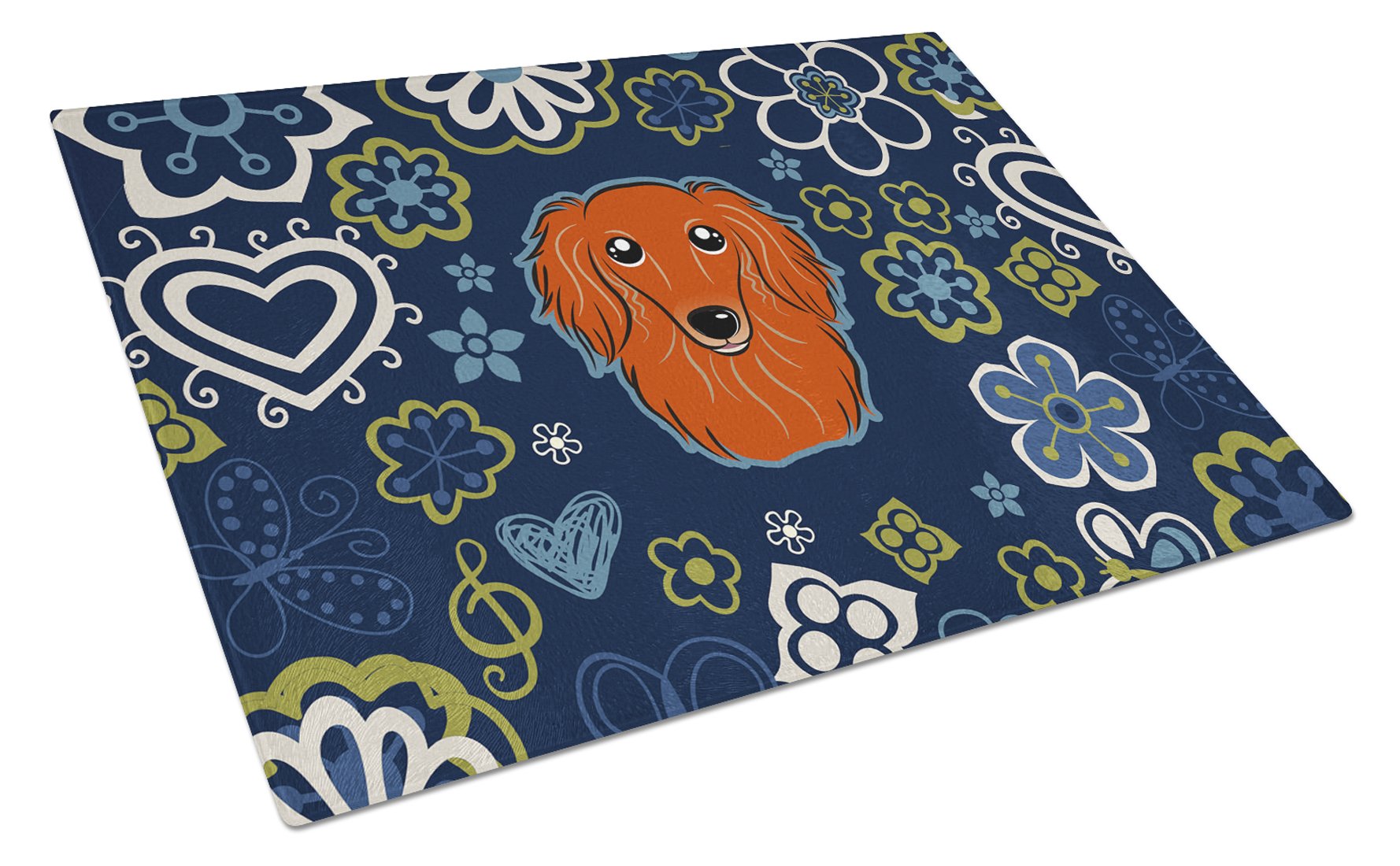 Blue Flowers Longhair Red Dachshund Glass Cutting Board Large BB5065LCB by Caroline's Treasures