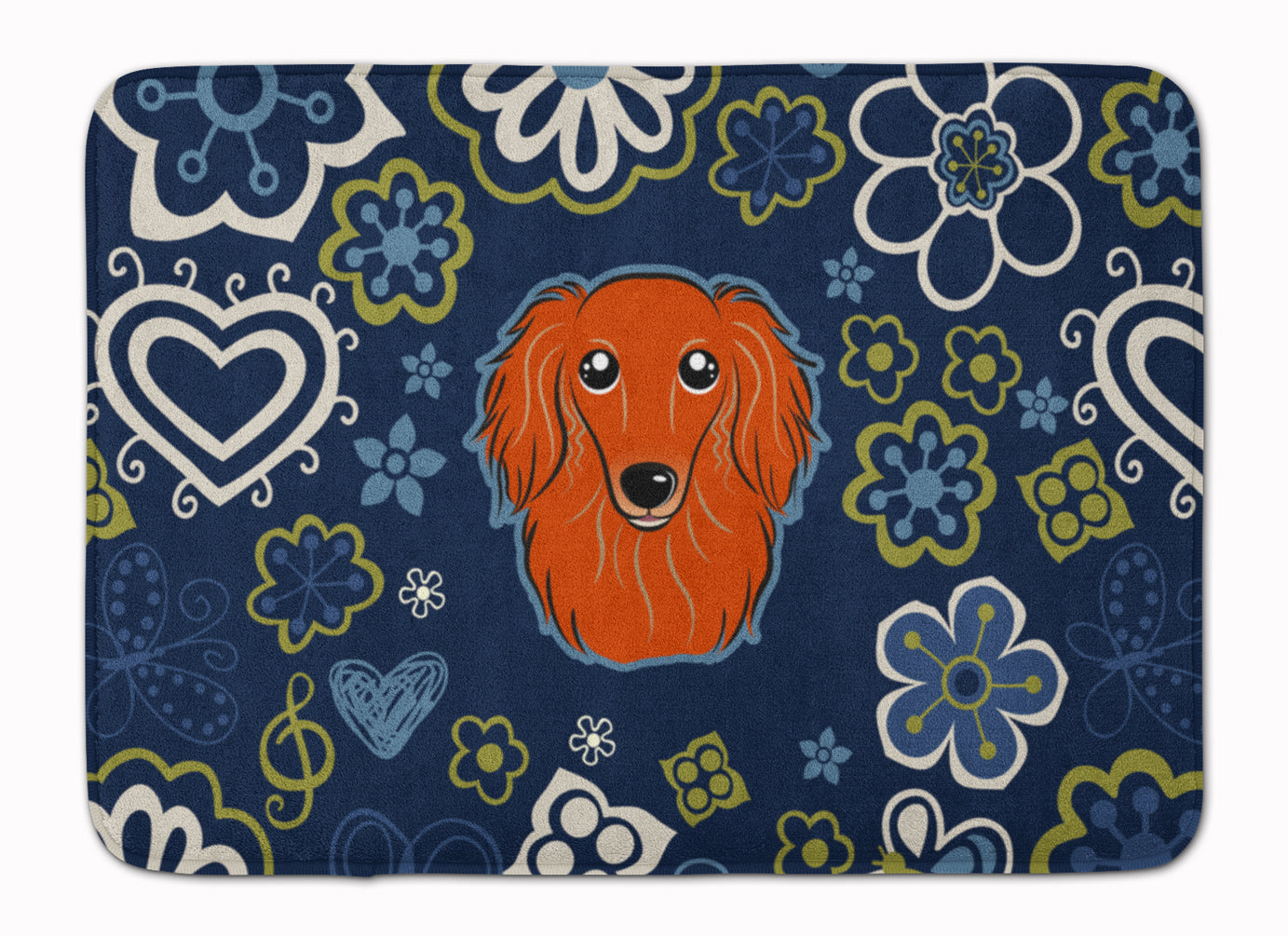 Blue Flowers Longhair Red Dachshund Machine Washable Memory Foam Mat BB5065RUG - the-store.com