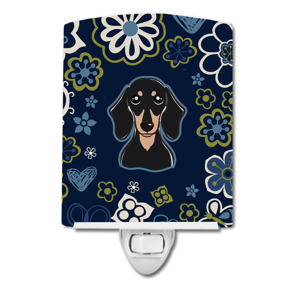 Blue Flowers Smooth Black and Tan Dachshund Ceramic Night Light BB5066CNL - the-store.com