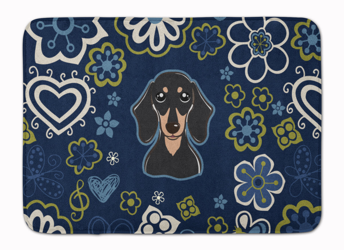 Blue Flowers Smooth Black and Tan Dachshund Machine Washable Memory Foam Mat BB5066RUG - the-store.com