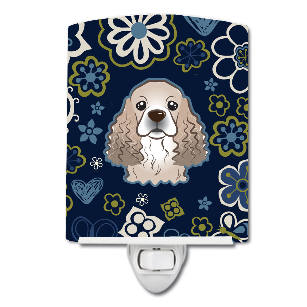 Blue Flowers Cocker Spaniel Ceramic Night Light BB5067CNL - the-store.com