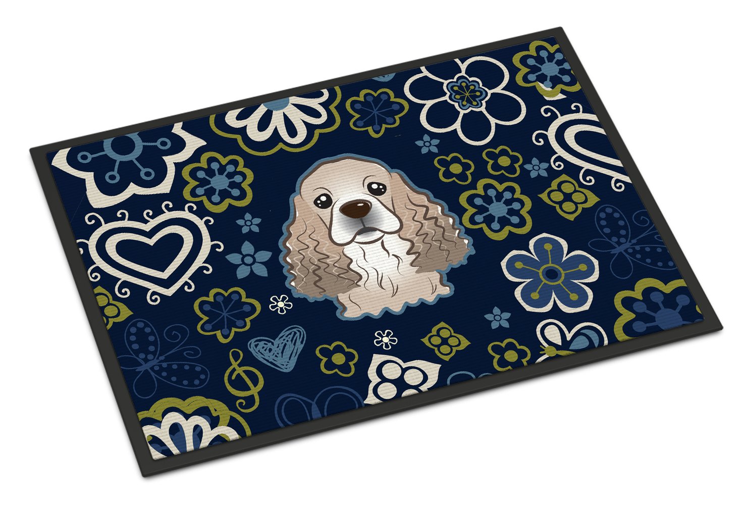 Blue Flowers Cocker Spaniel Indoor or Outdoor Mat 24x36 BB5067JMAT by Caroline's Treasures