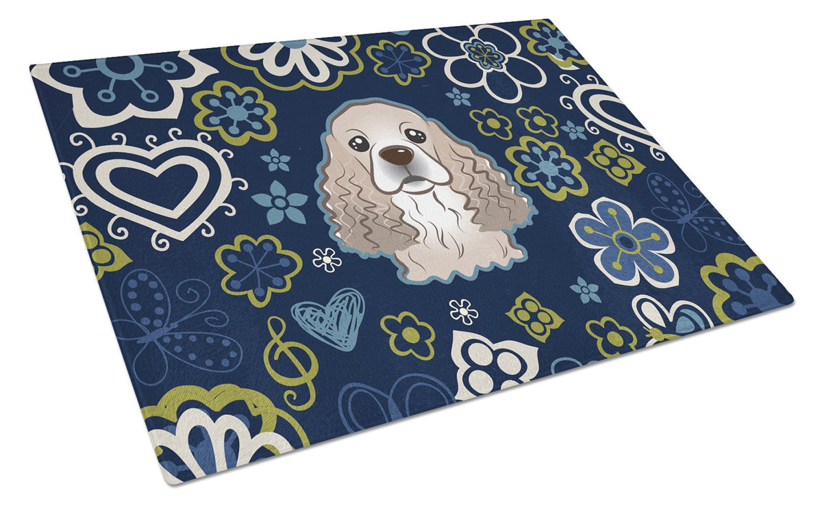 Blue Flowers Cocker Spaniel Glass Cutting Board Large BB5067LCB by Caroline&#39;s Treasures