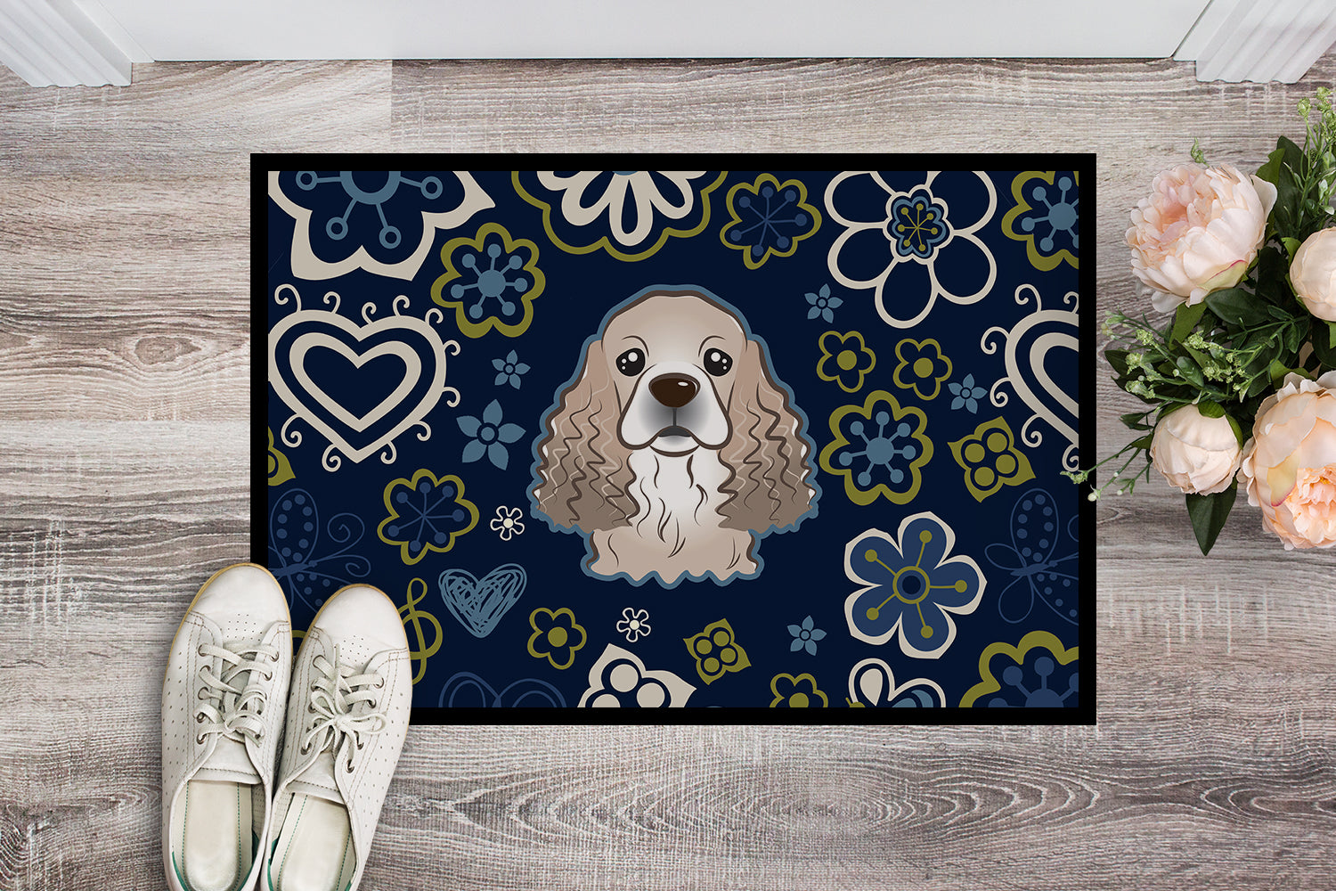 Blue Flowers Cocker Spaniel Indoor or Outdoor Mat 18x27 BB5067MAT - the-store.com