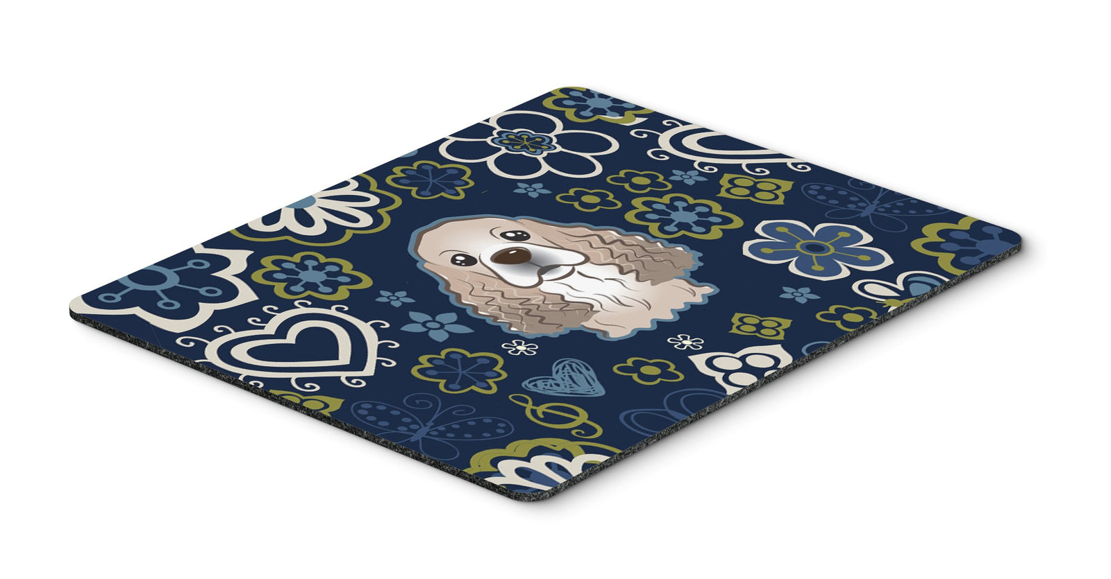 Blue Flowers Cocker Spaniel Mouse Pad, Hot Pad or Trivet by Caroline's Treasures