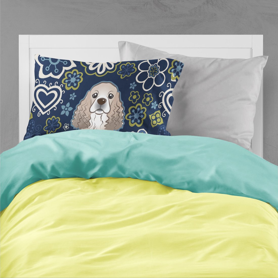 Blue Flowers Cocker Spaniel Fabric Standard Pillowcase BB5067PILLOWCASE by Caroline's Treasures