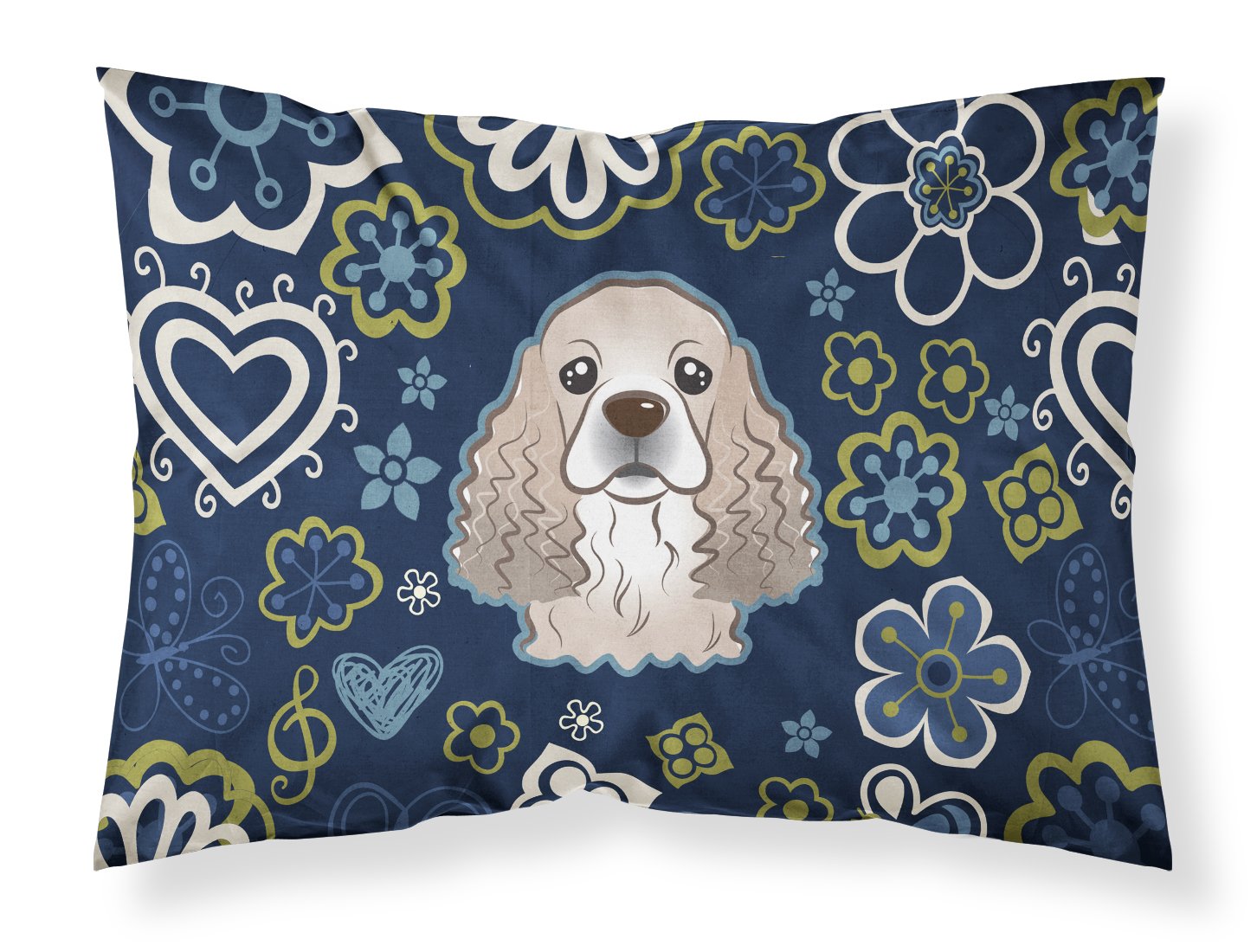 Blue Flowers Cocker Spaniel Fabric Standard Pillowcase BB5067PILLOWCASE by Caroline's Treasures