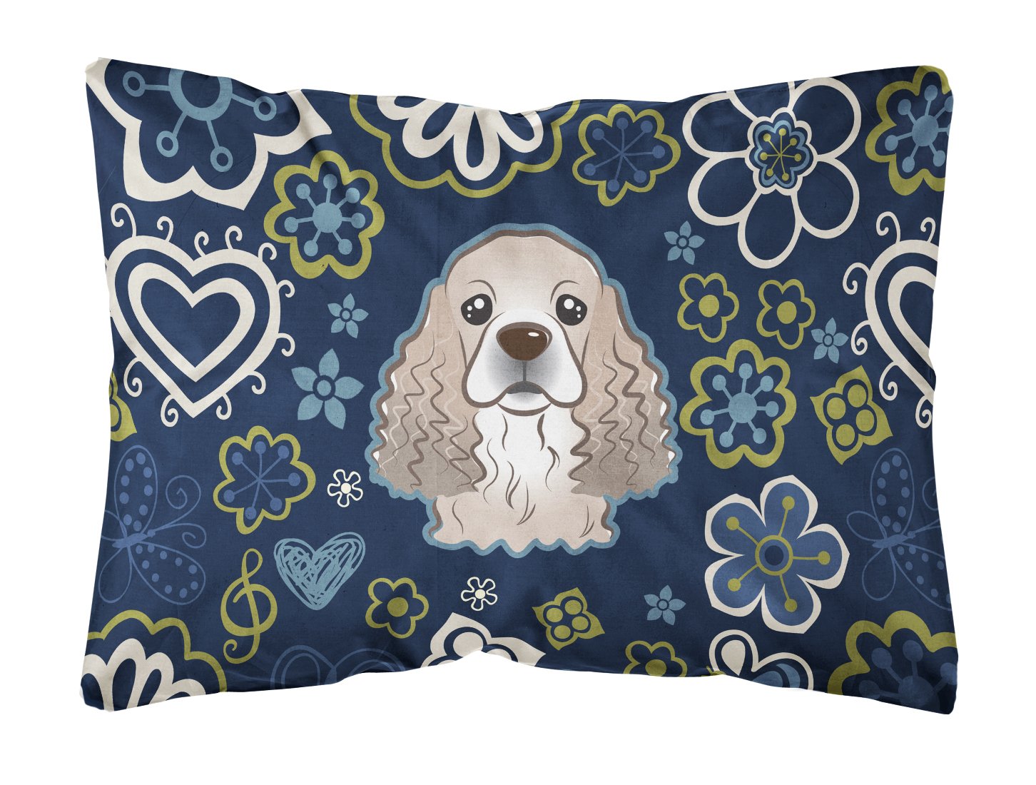 Blue Flowers Cocker Spaniel Canvas Fabric Decorative Pillow BB5067PW1216 by Caroline's Treasures