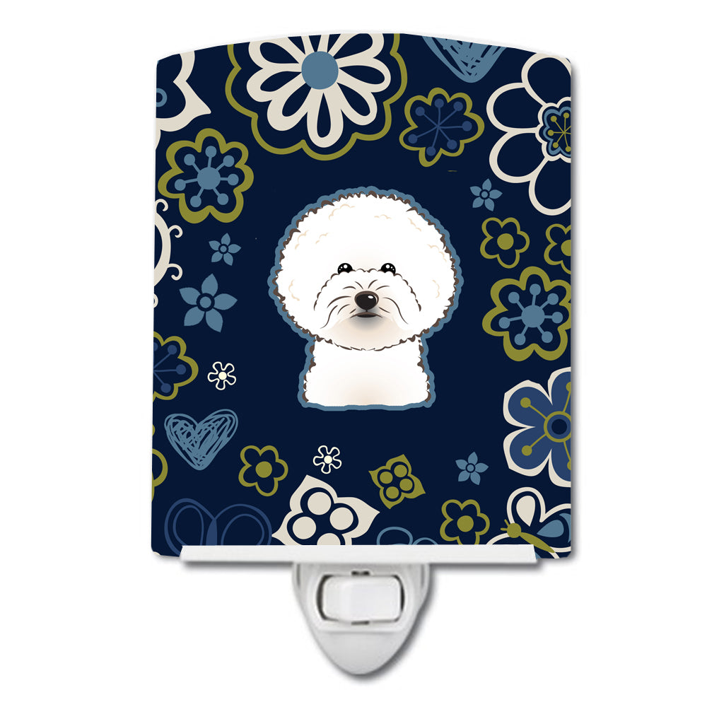 Blue Flowers Bichon Frise Ceramic Night Light BB5068CNL - the-store.com