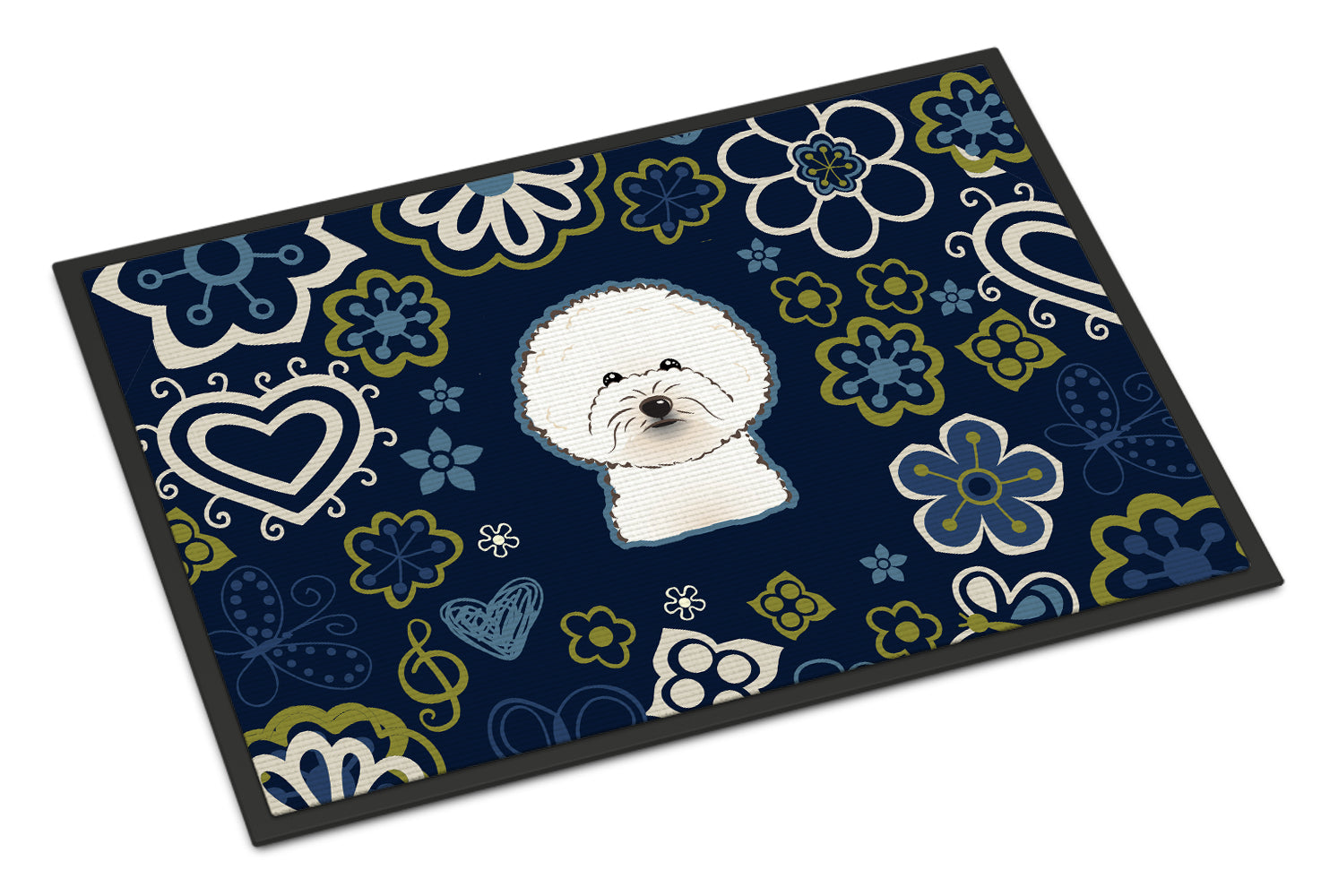 Blue Flowers Bichon Frise Indoor or Outdoor Mat 18x27 BB5068MAT - the-store.com