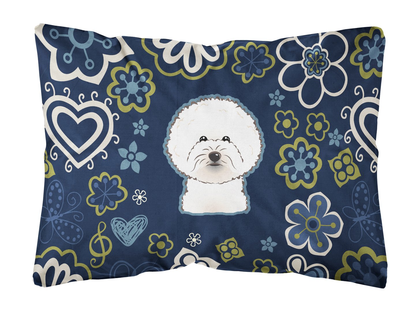 Blue Flowers Bichon Frise Canvas Fabric Decorative Pillow BB5068PW1216 by Caroline's Treasures