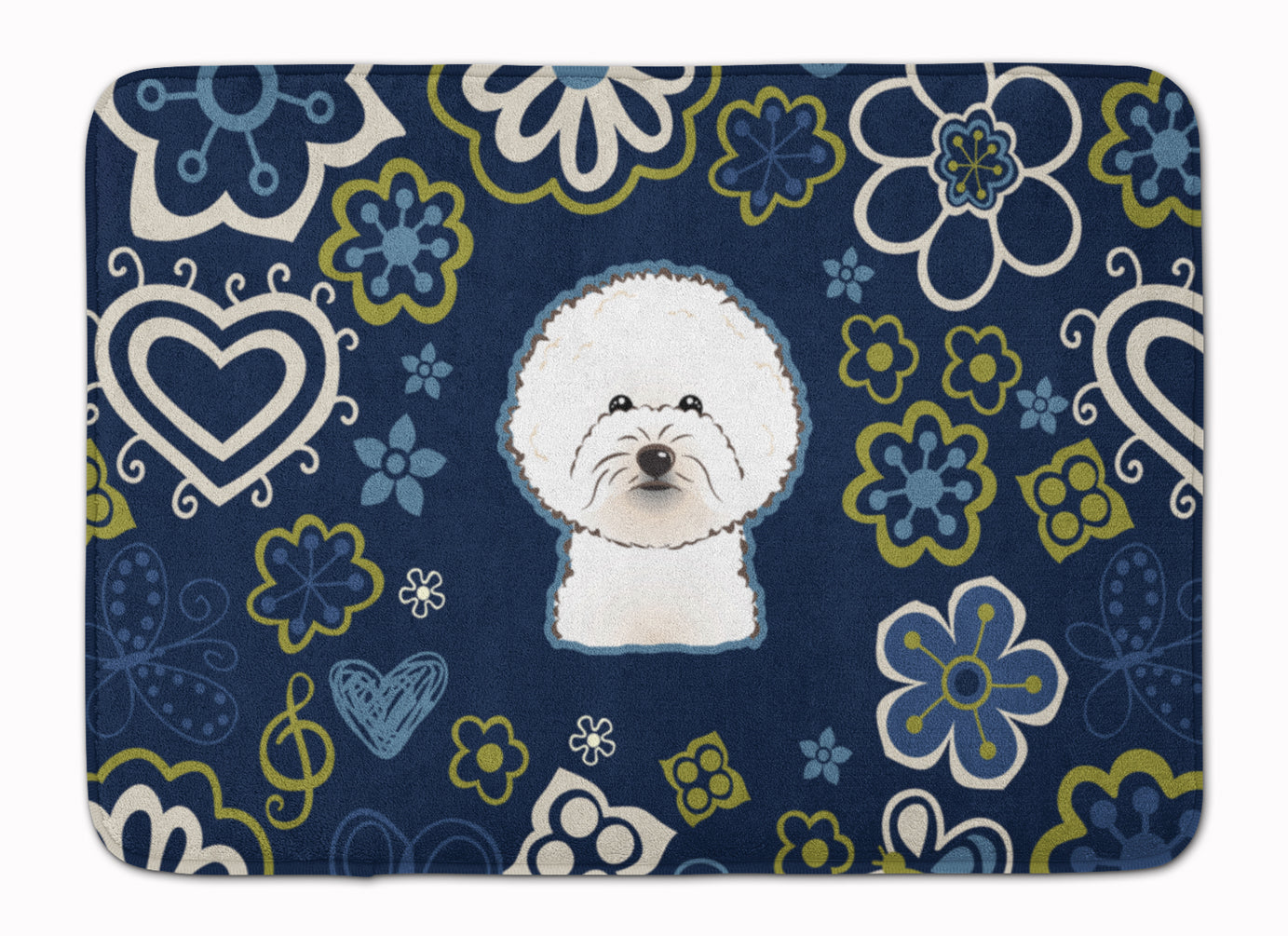 Blue Flowers Bichon Frise Machine Washable Memory Foam Mat BB5068RUG - the-store.com