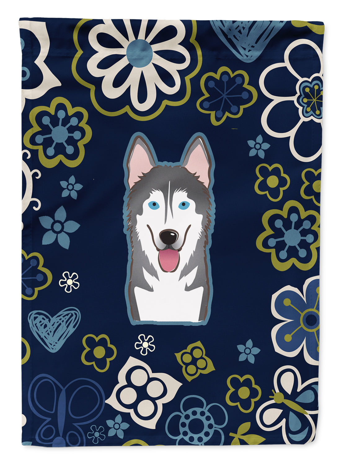 Blue Flowers Alaskan Malamute Flag Garden Size BB5069GF  the-store.com.