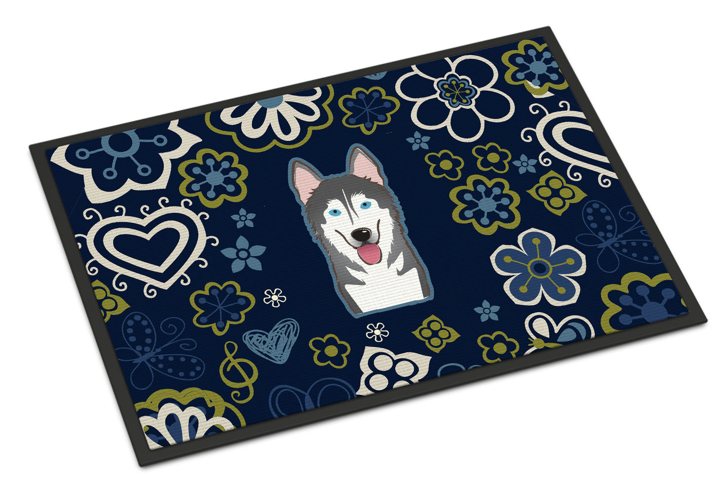 Blue Flowers Alaskan Malamute Indoor or Outdoor Mat 18x27 BB5069MAT - the-store.com