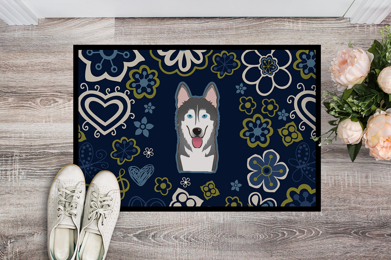 Blue Flowers Alaskan Malamute Indoor or Outdoor Mat 18x27 BB5069MAT - the-store.com