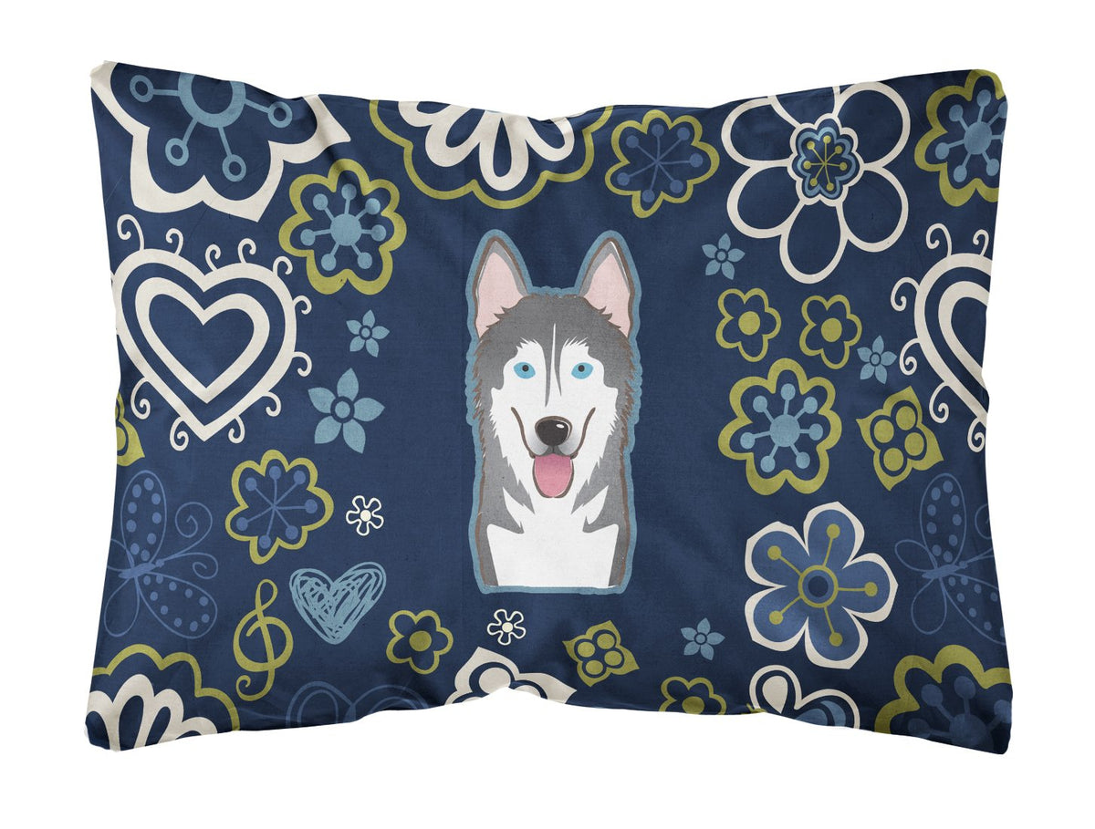 Blue Flowers Alaskan Malamute Canvas Fabric Decorative Pillow BB5069PW1216 by Caroline&#39;s Treasures