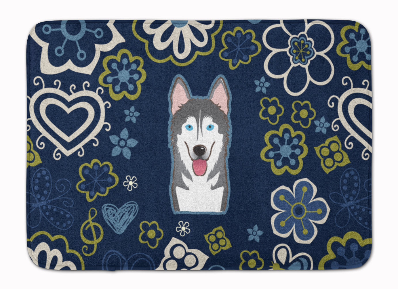 Blue Flowers Alaskan Malamute Machine Washable Memory Foam Mat BB5069RUG - the-store.com