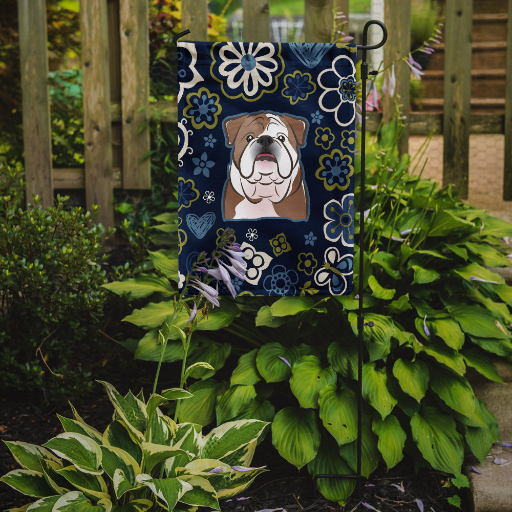 Blue Flowers English Bulldog Flag Garden Size  the-store.com.