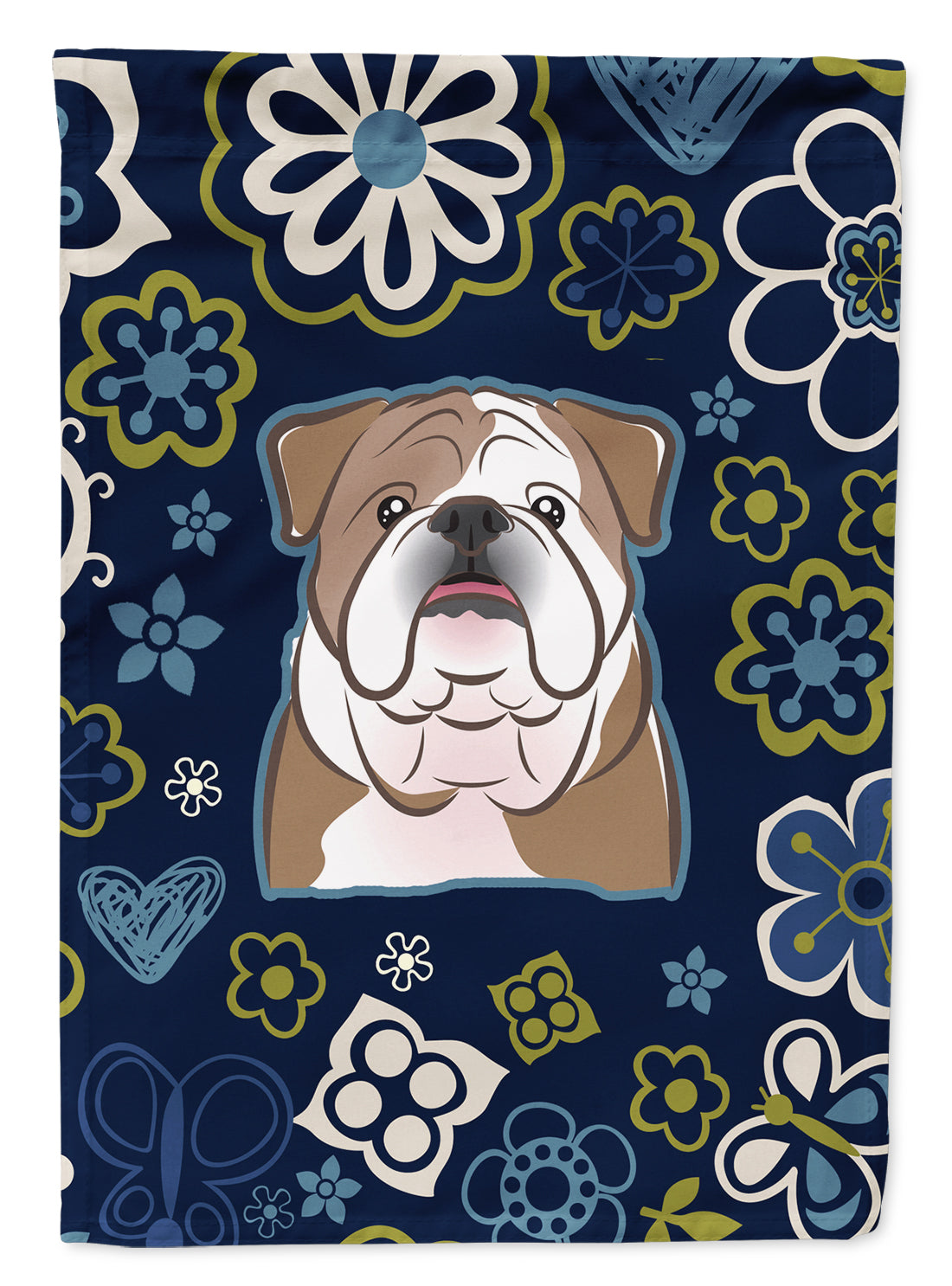 Blue Flowers English Bulldog Flag Garden Size  the-store.com.