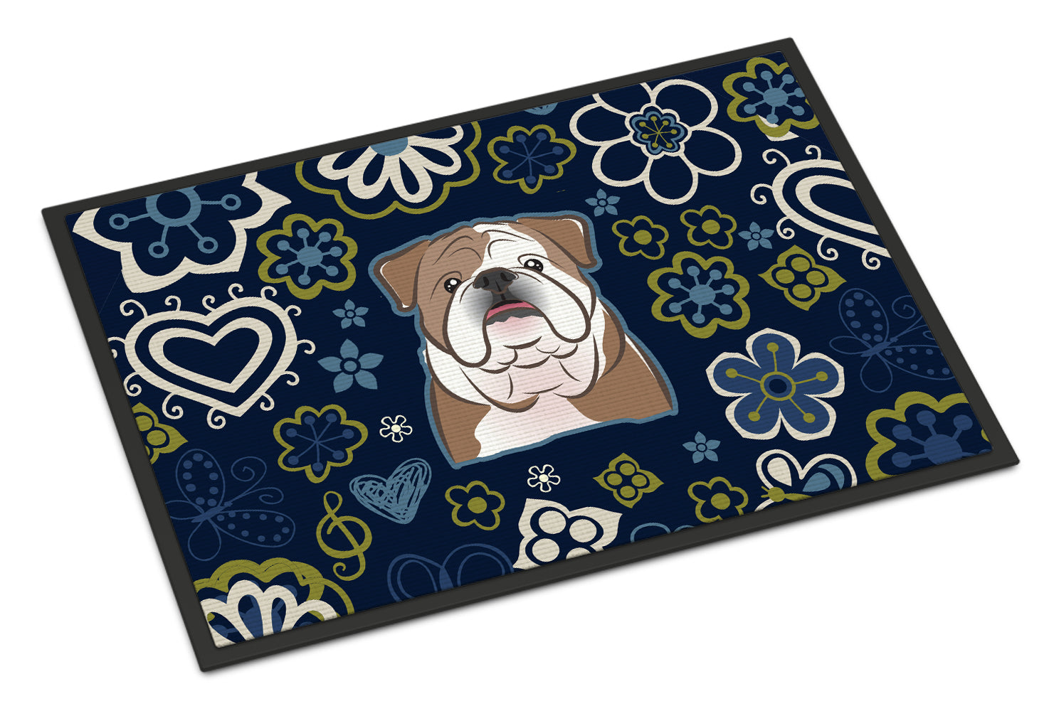 Blue Flowers English Bulldog  Indoor or Outdoor Mat 18x27 BB5070MAT - the-store.com