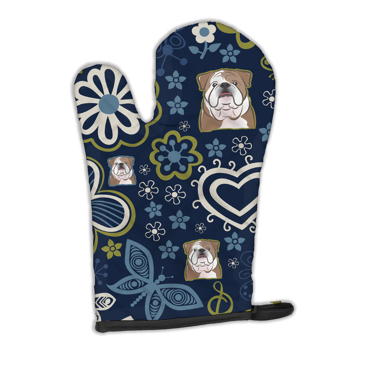 Blue Flowers English Bulldog  Oven Mitt BB5070OVMT  the-store.com.