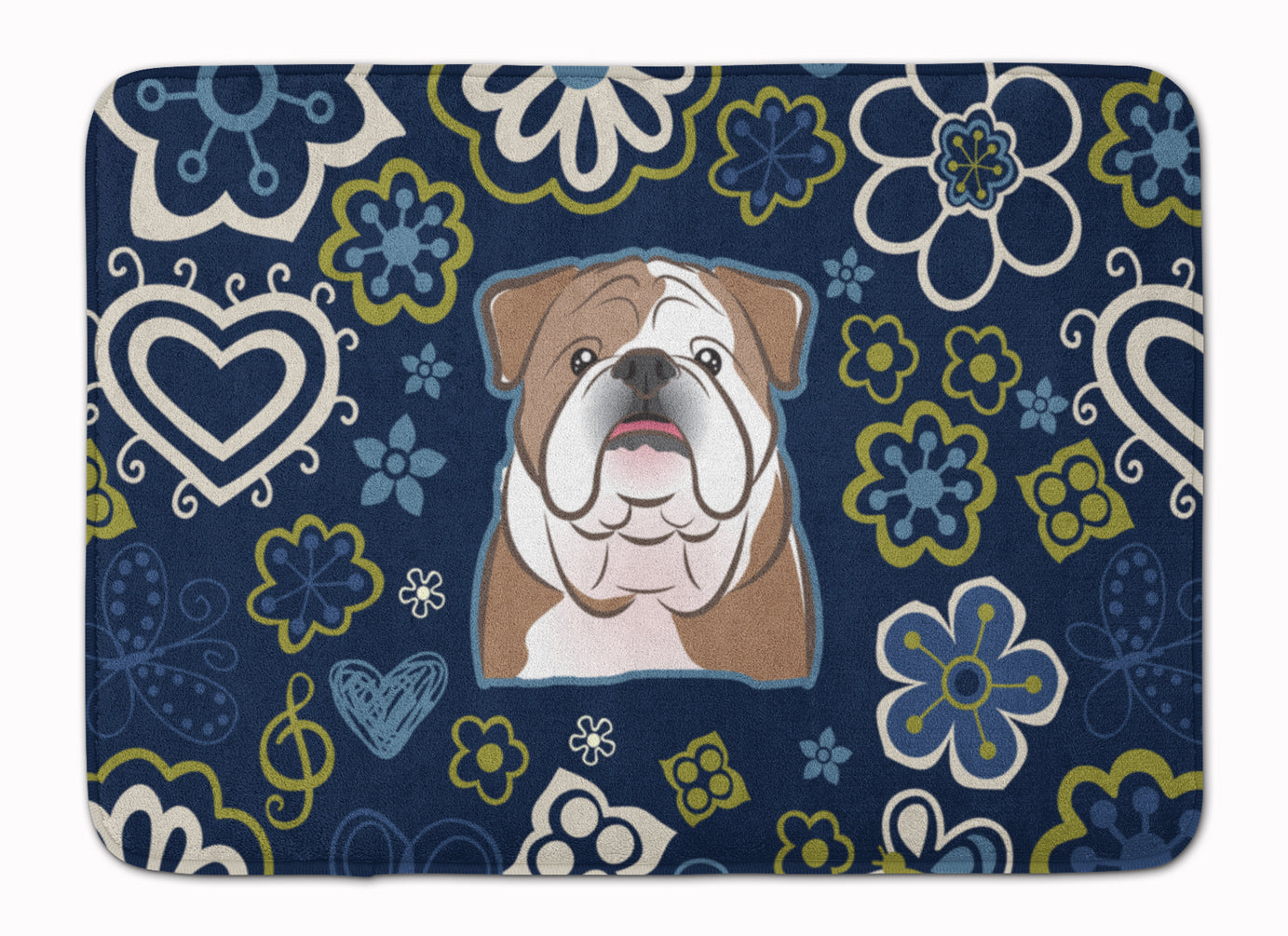 Blue Flowers English Bulldog Machine Washable Memory Foam Mat BB5070RUG - the-store.com