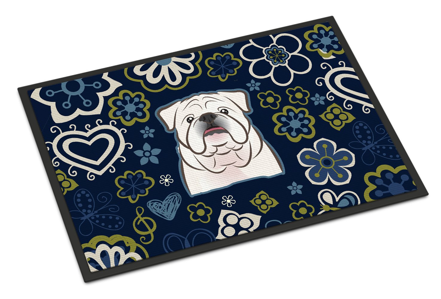 Blue Flowers White English Bulldog Indoor or Outdoor Mat 24x36 BB5071JMAT by Caroline's Treasures