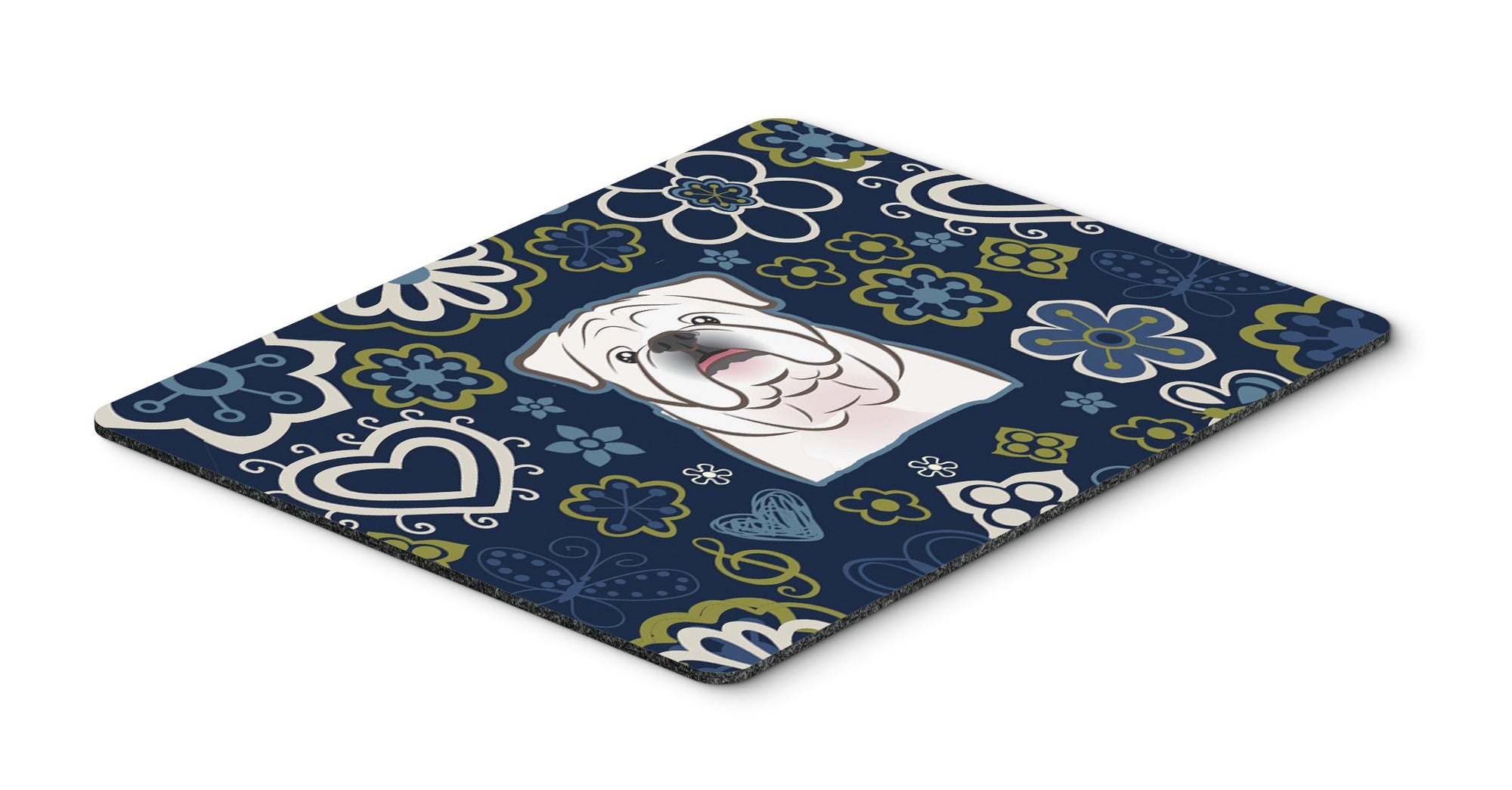 Blue Flowers White English Bulldog Mouse Pad, Hot Pad or Trivet by Caroline's Treasures