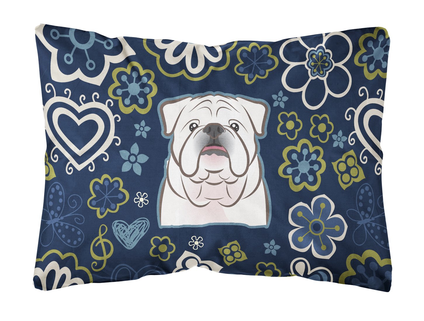 Blue Flowers White English Bulldog  Canvas Fabric Decorative Pillow BB5071PW1216 by Caroline's Treasures