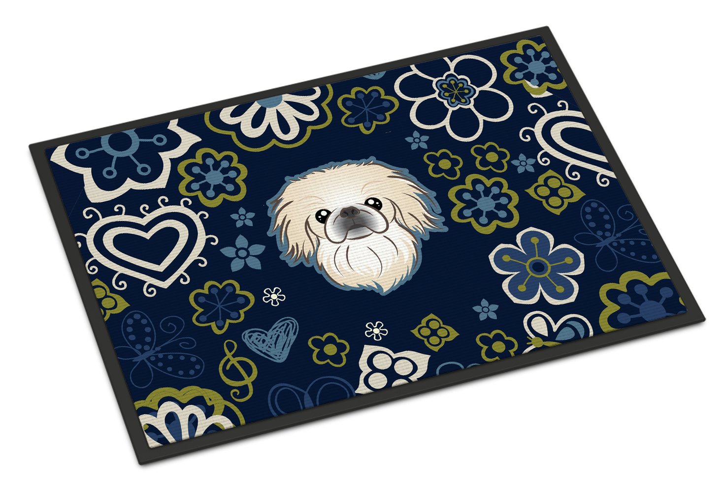 Blue Flowers Pekingese Indoor or Outdoor Mat 24x36 BB5072JMAT by Caroline's Treasures